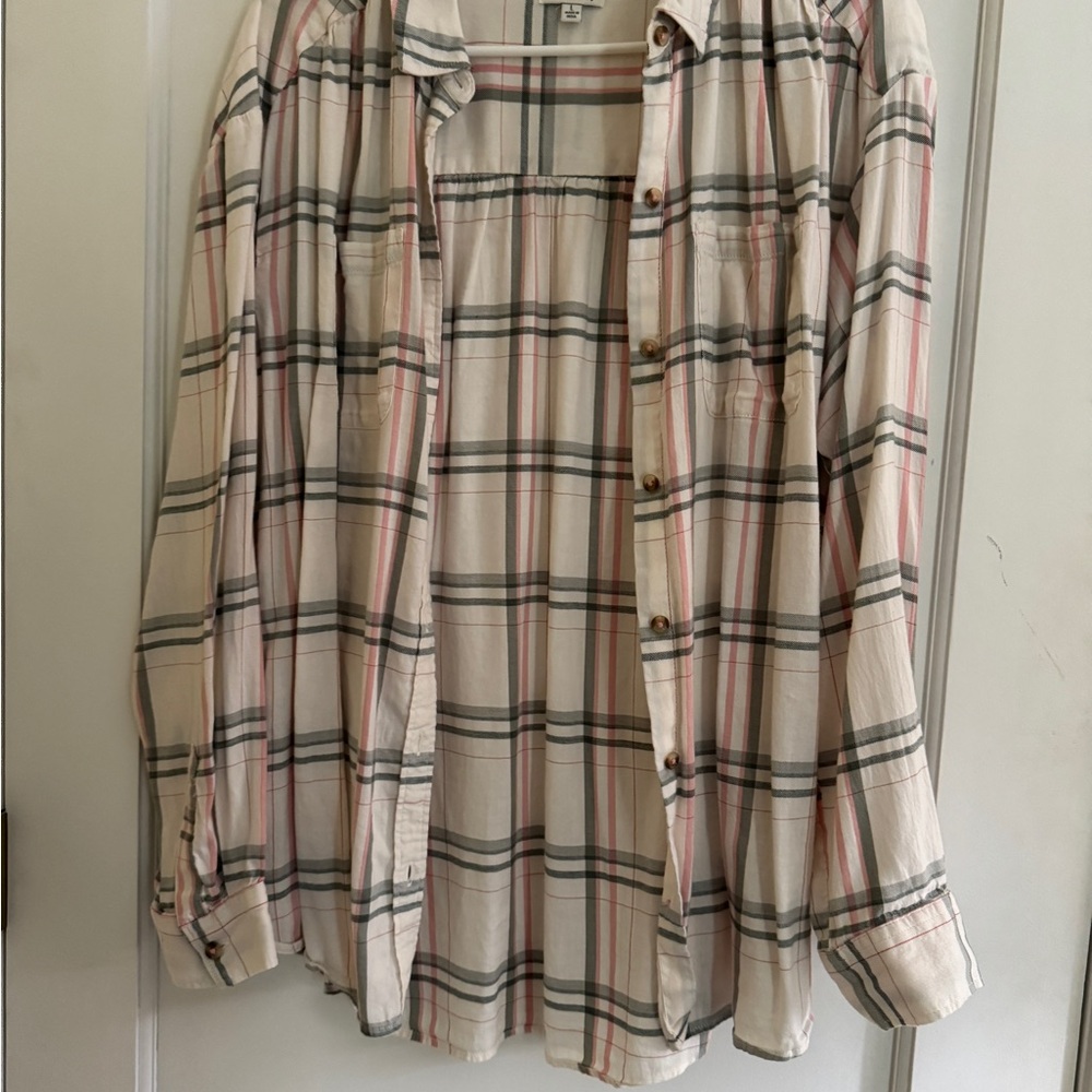 Wonderly Cream and Pink Plaid Button-Down Shirt